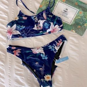 Navy floral cutout bikini